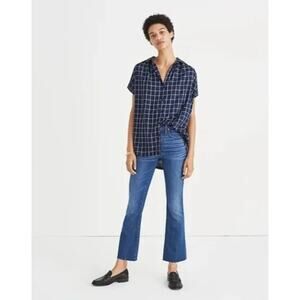 Madewell Navy Windowpane Check Button Down Shirt Size S